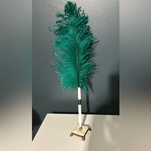 Vintage 2001 Hunter Green Wedding Feather Pen & Stand - Display Decor Piece!